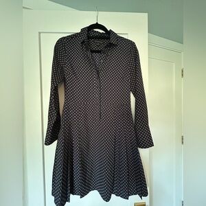 Navy printed banana republic button down dress with semi pleated bottom